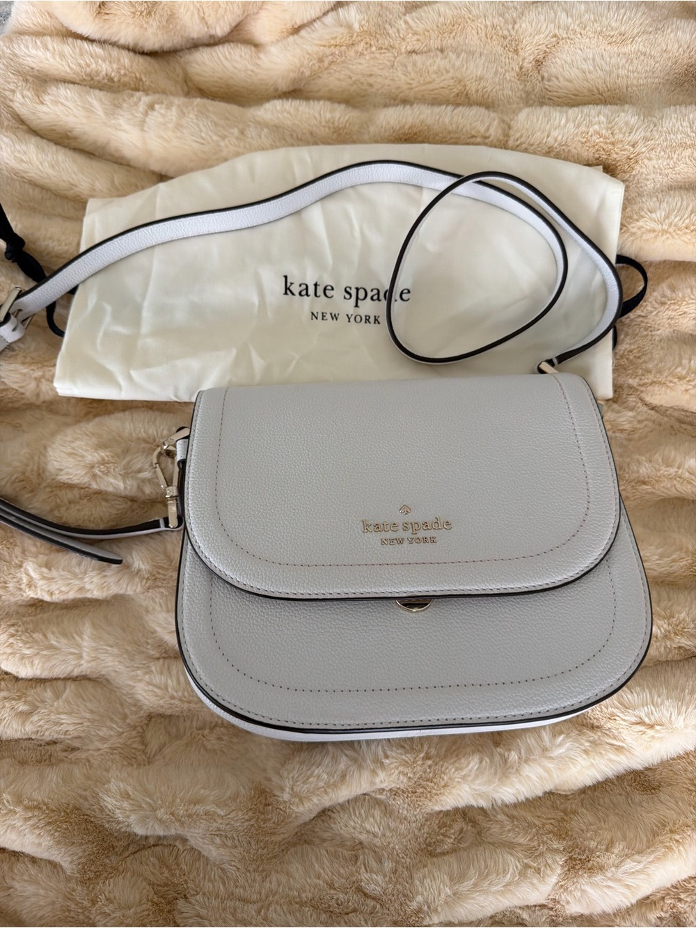 kate spade New York White Pebbled Leather Flap Crossbody